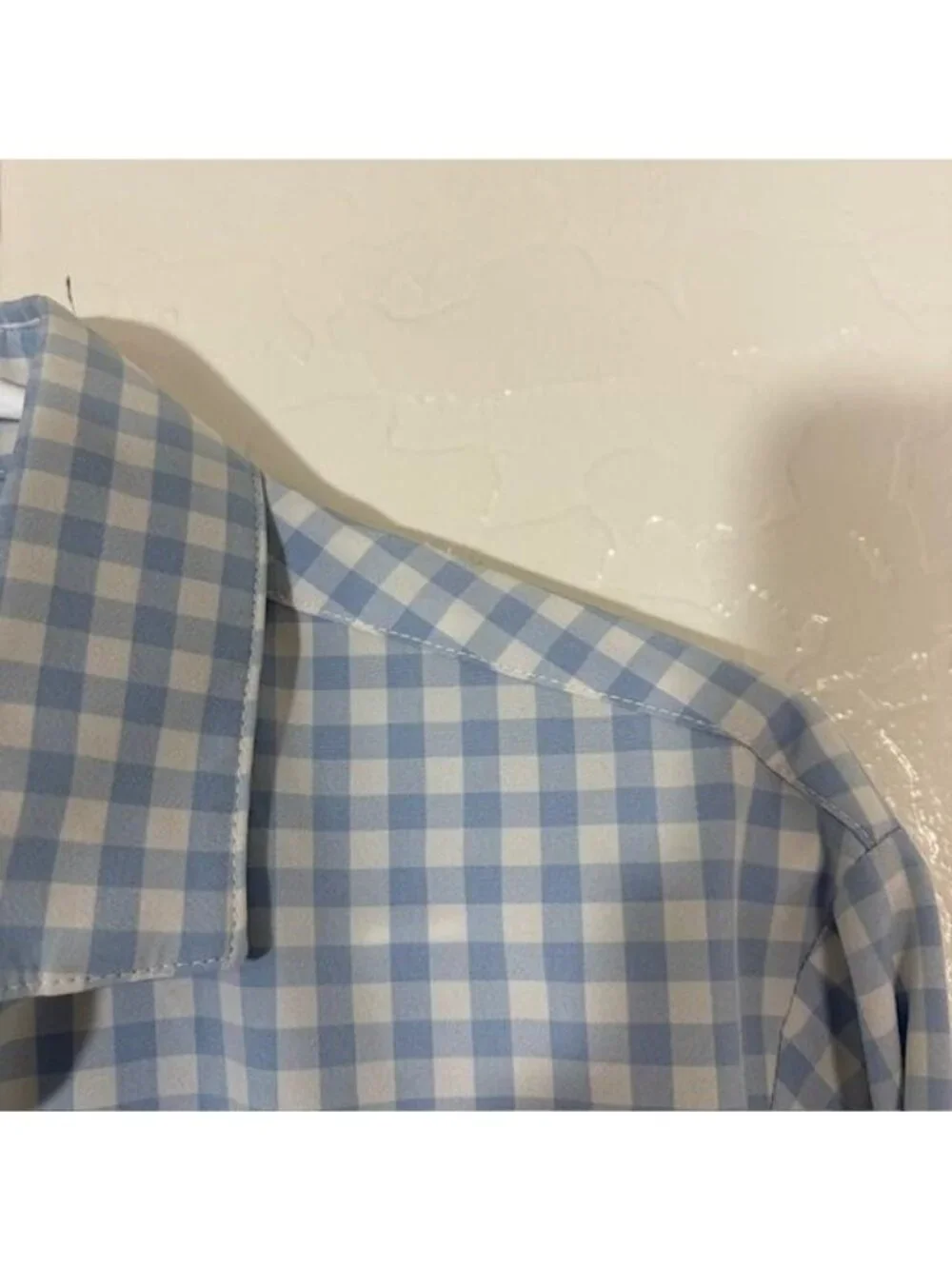 Mizzen+Main Leeward Shirt Mens Medium Blue Gingham Trim Fit Stretch USA Made